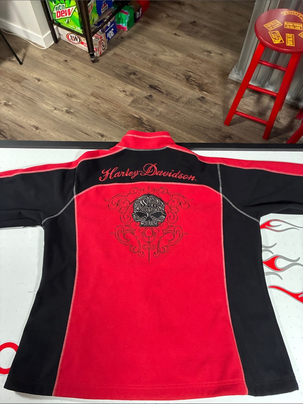 Harley-Davidson Women's Red and Black Zip Fleece Jacket - Picture 2 of 4